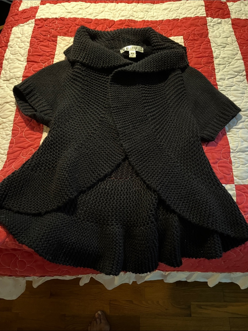 Decree Black Short-Sleeve Knit Cardigan with Shawl Collar